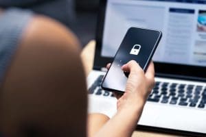 woman with locked phone