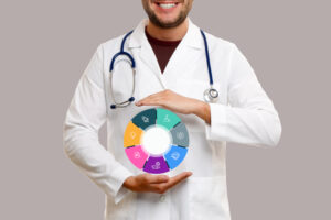 smiling doctor in white coat